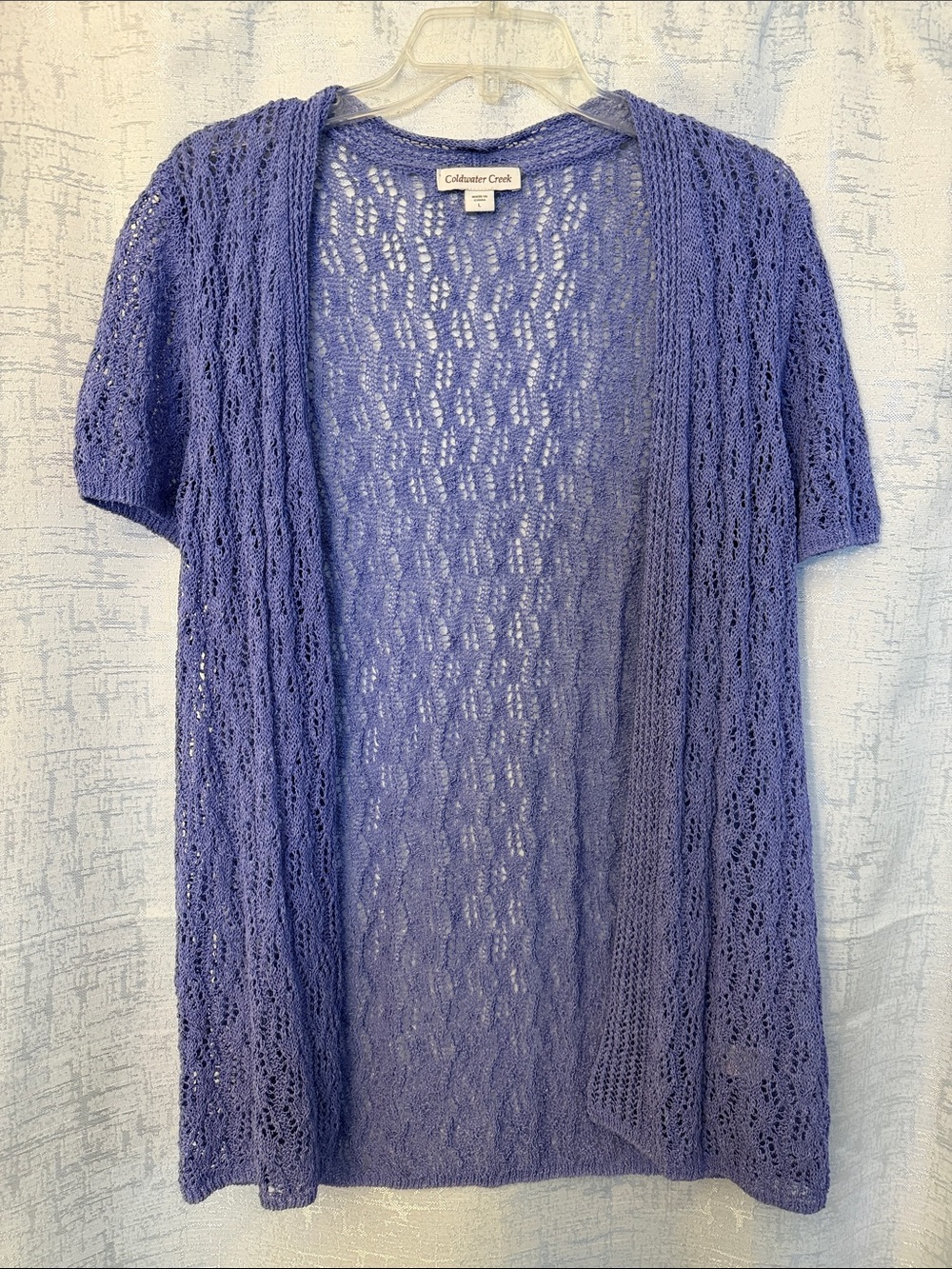 Coldwater Creek Lavender Open-Front Short-Sleeve Knit Cardigan